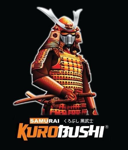 Samurai Kurobushi mascot — armored samurai warrior in orange and red tones, Samurai Paint brand character